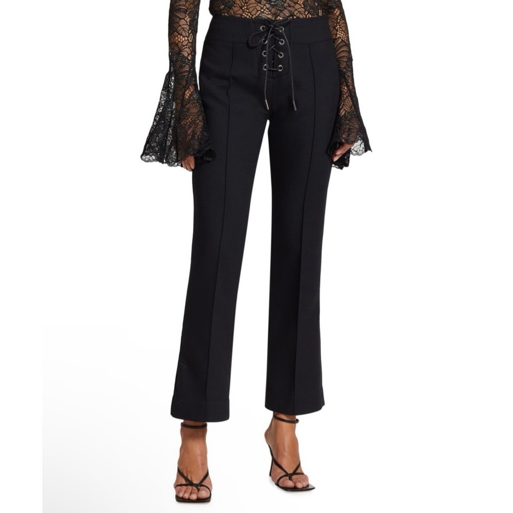 New! FRAME Lace-up crepe kick-flare‎ pants Black Sz 6 $398